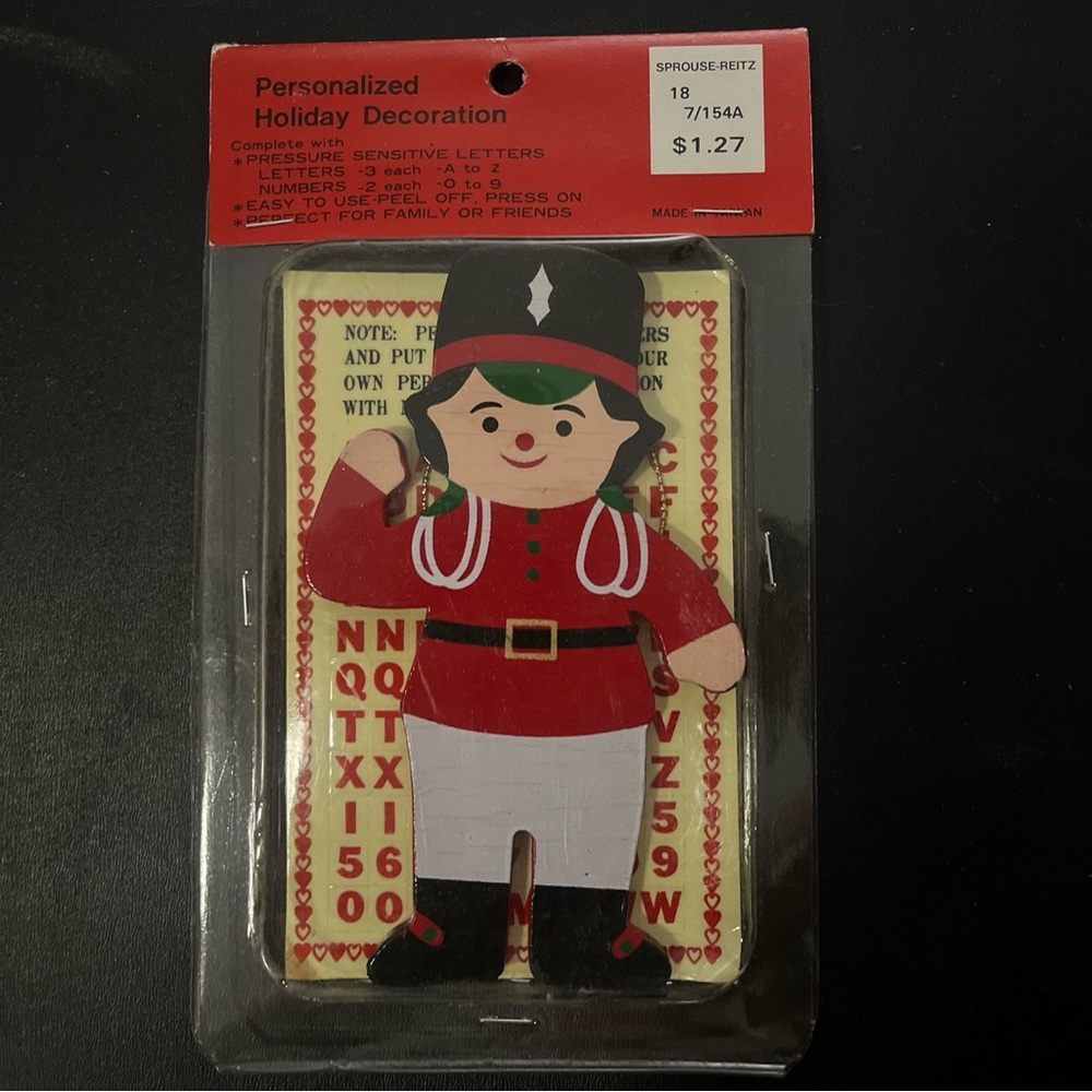Vintage Personalized Holiday Ornament Toy Soldier With Stickers For Name NEW